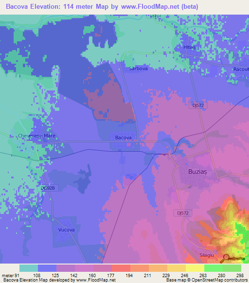 Bacova,Romania Elevation Map