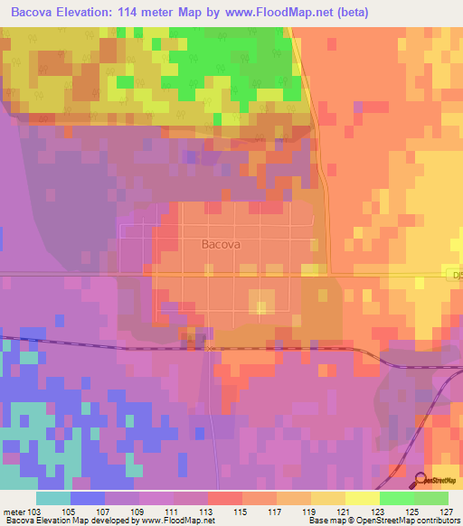 Bacova,Romania Elevation Map