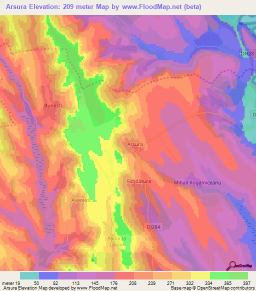 Arsura,Romania Elevation Map