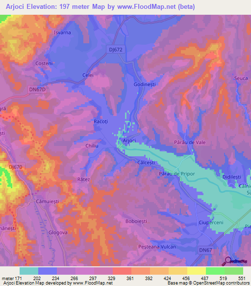 Arjoci,Romania Elevation Map