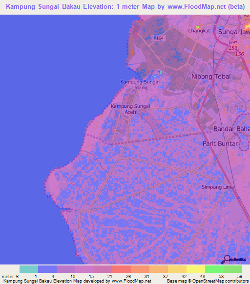 Kampung Sungai Bakau,Malaysia Elevation Map