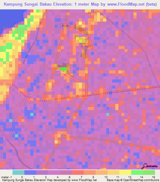 Kampung Sungai Bakau,Malaysia Elevation Map