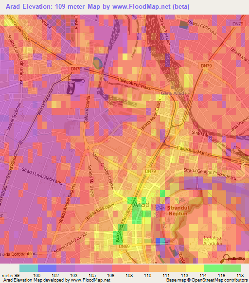 Arad,Romania Elevation Map