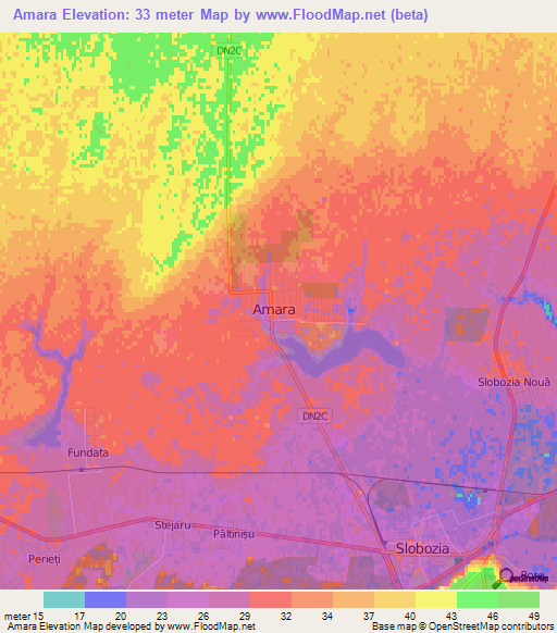 Amara,Romania Elevation Map