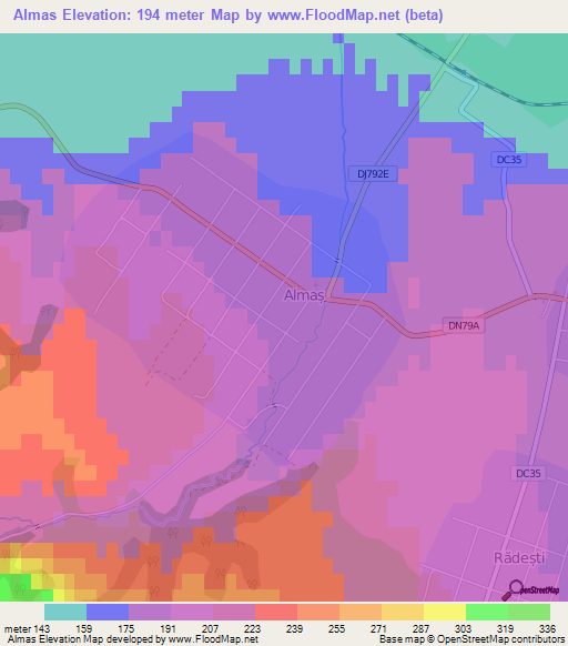 Almas,Romania Elevation Map