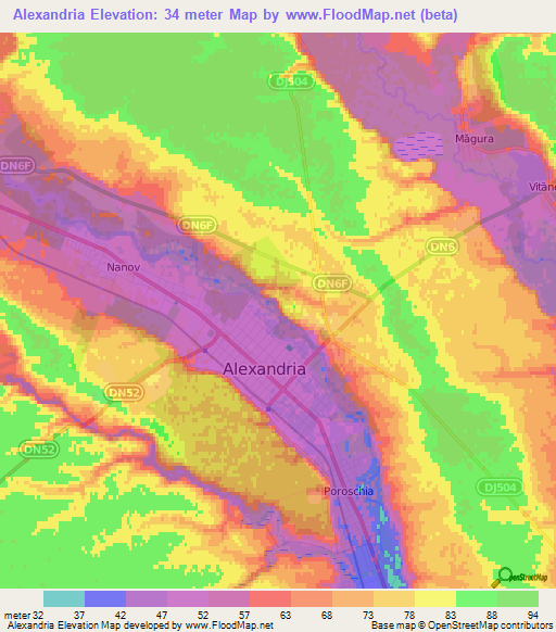 Alexandria,Romania Elevation Map