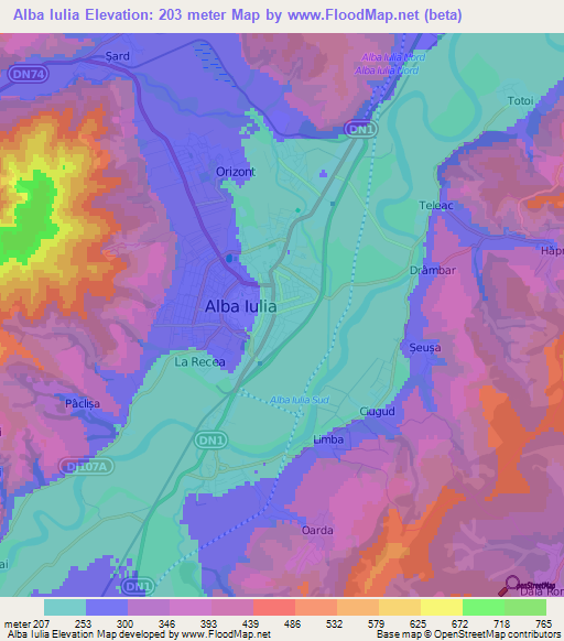 Alba Iulia,Romania Elevation Map