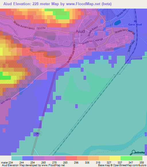 Aiud,Romania Elevation Map