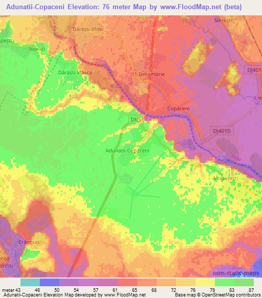 Adunatii-Copaceni,Romania Elevation Map