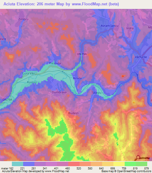 Aciuta,Romania Elevation Map