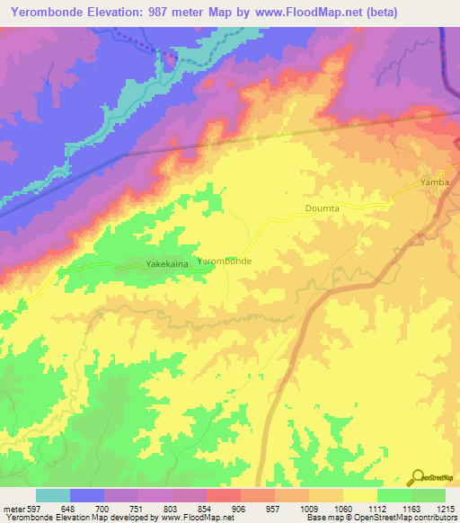 Yerombonde,Cameroon Elevation Map