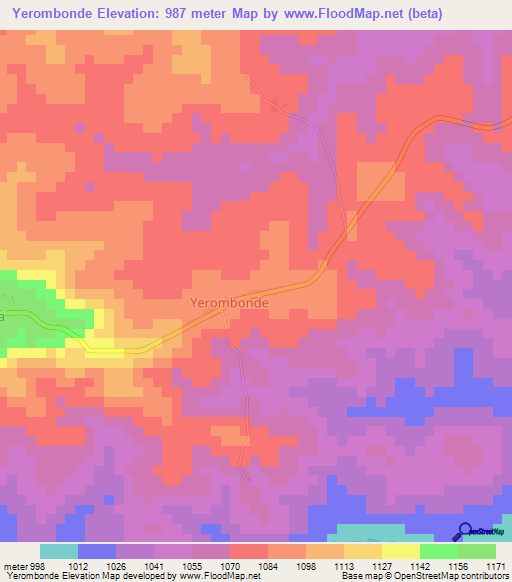 Yerombonde,Cameroon Elevation Map