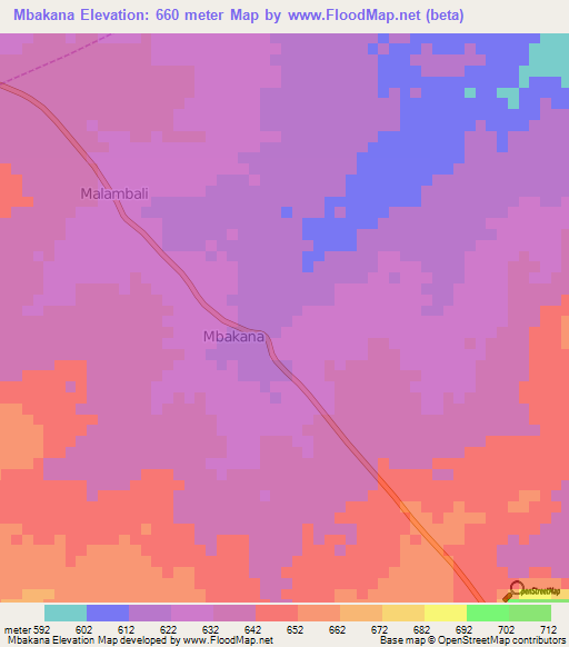 Mbakana,Cameroon Elevation Map