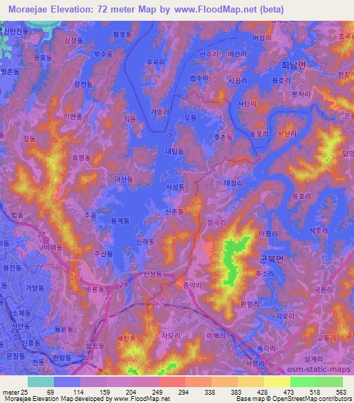 Moraejae,South Korea Elevation Map