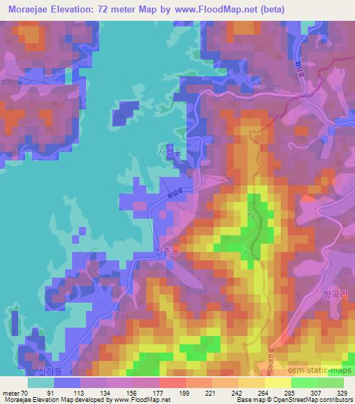 Moraejae,South Korea Elevation Map