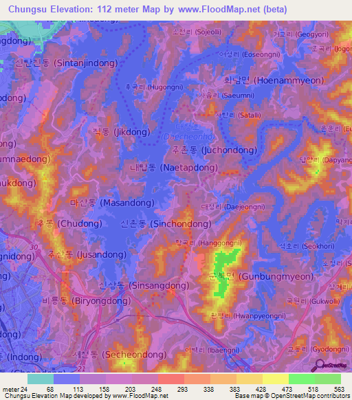 Chungsu,South Korea Elevation Map