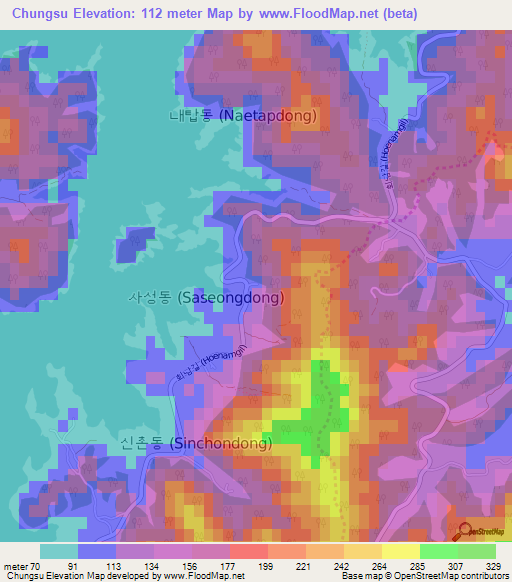 Chungsu,South Korea Elevation Map