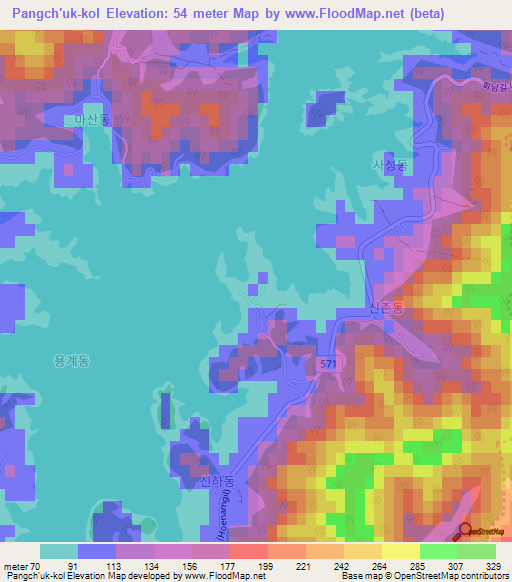 Pangch'uk-kol,South Korea Elevation Map