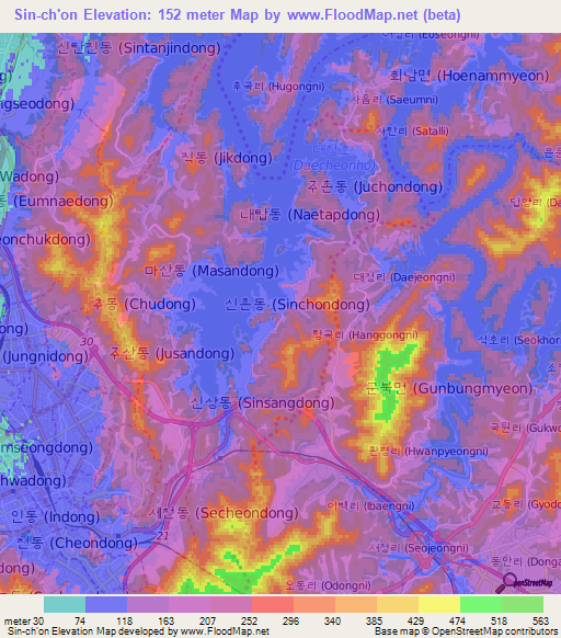 Sin-ch'on,South Korea Elevation Map