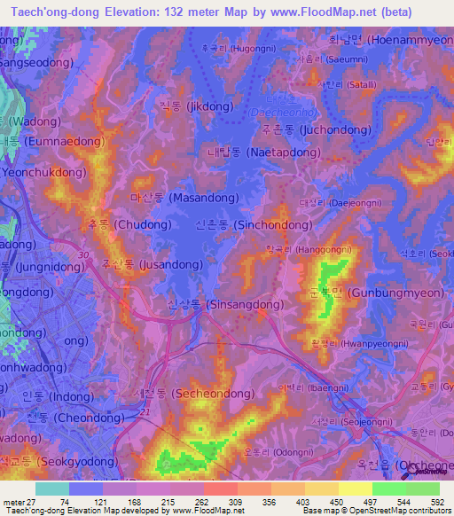 Taech'ong-dong,South Korea Elevation Map