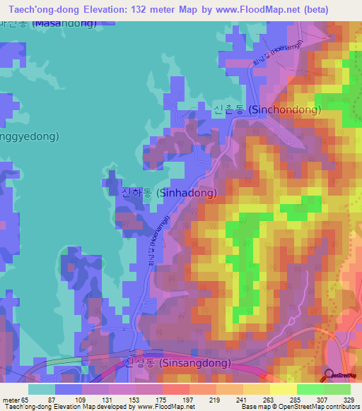 Taech'ong-dong,South Korea Elevation Map