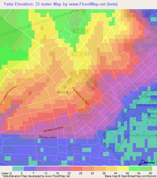 Yalta,Ukraine Elevation Map