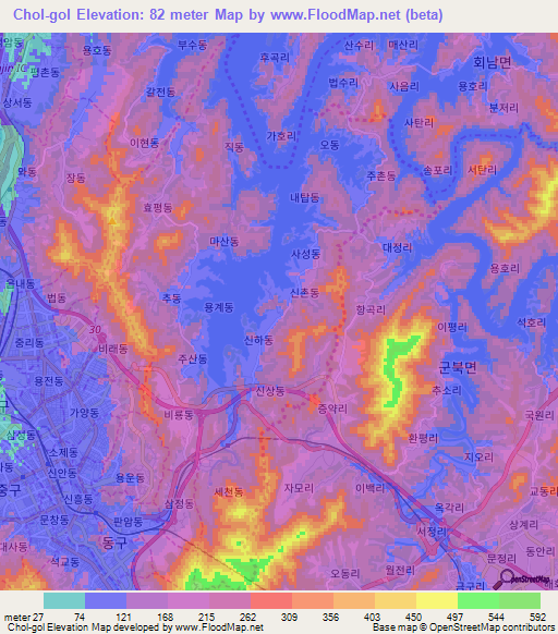 Chol-gol,South Korea Elevation Map