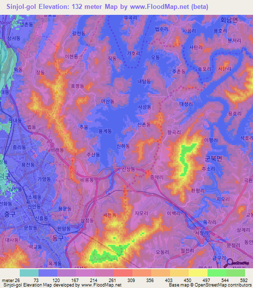 Sinjol-gol,South Korea Elevation Map