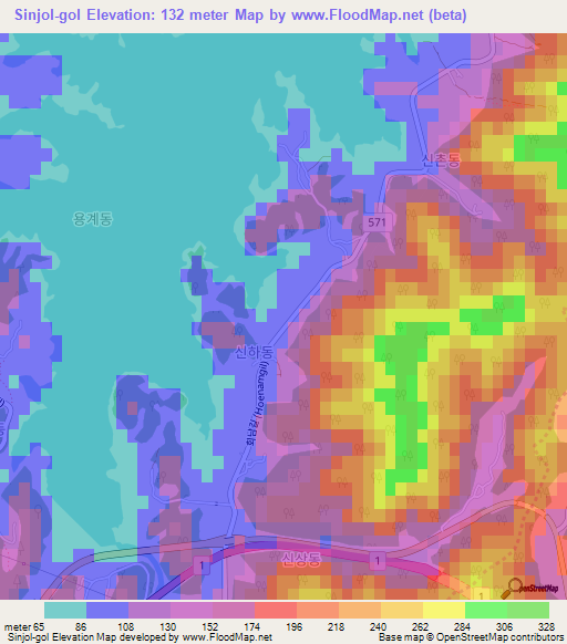 Sinjol-gol,South Korea Elevation Map