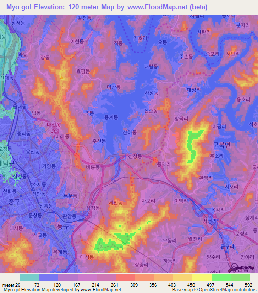 Myo-gol,South Korea Elevation Map