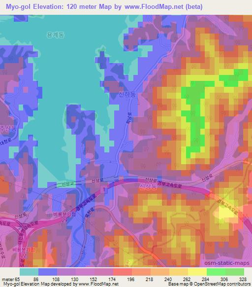 Myo-gol,South Korea Elevation Map