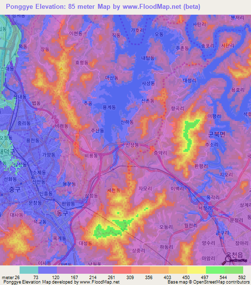 Ponggye,South Korea Elevation Map