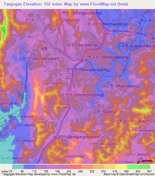 Taegogae,South Korea Elevation Map