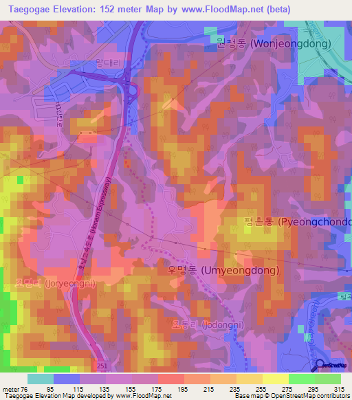 Taegogae,South Korea Elevation Map