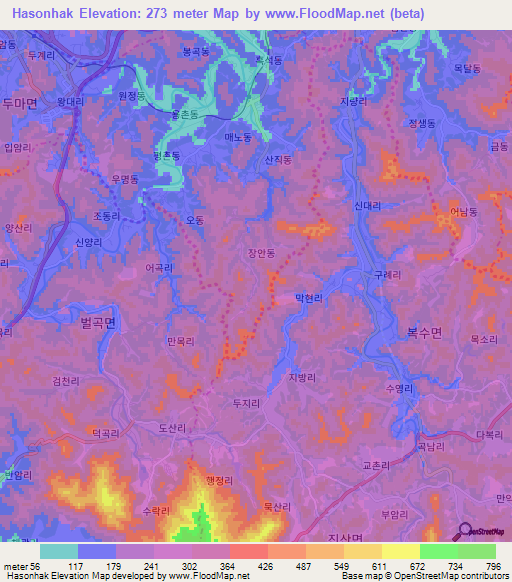 Hasonhak,South Korea Elevation Map