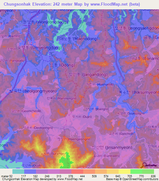 Chungsonhak,South Korea Elevation Map