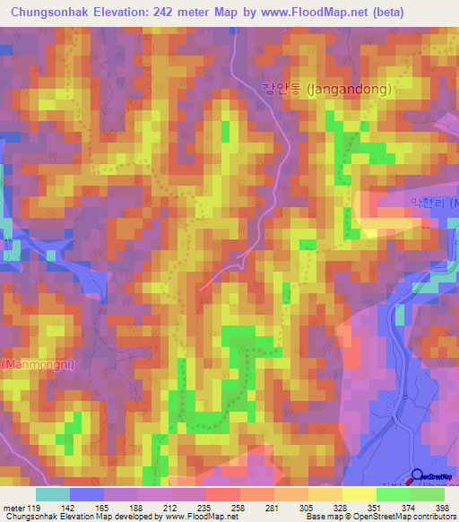 Chungsonhak,South Korea Elevation Map