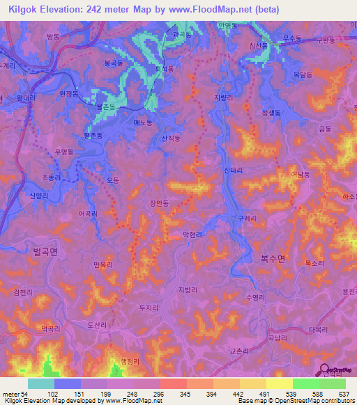 Kilgok,South Korea Elevation Map