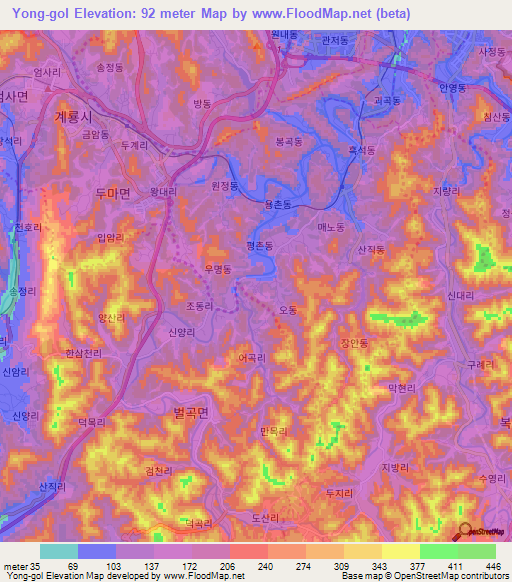 Yong-gol,South Korea Elevation Map