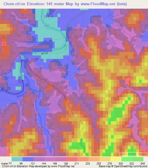 Chom-ch'on,South Korea Elevation Map