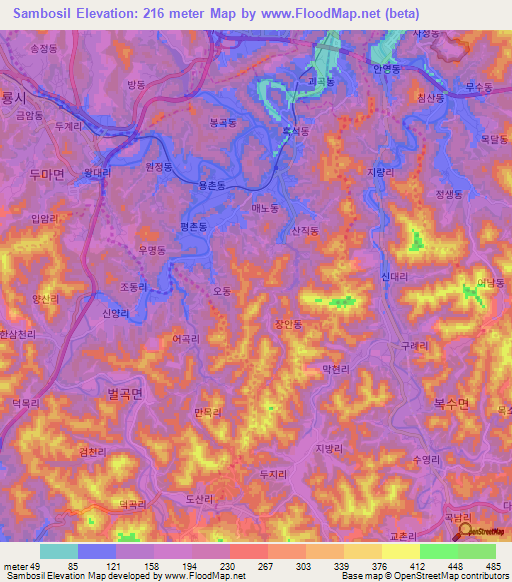 Sambosil,South Korea Elevation Map