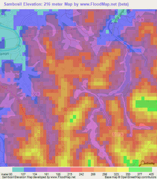 Sambosil,South Korea Elevation Map