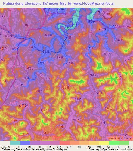 P'alma-dong,South Korea Elevation Map