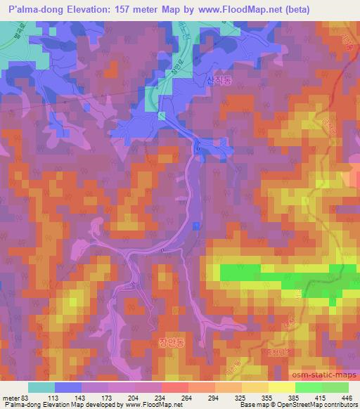 P'alma-dong,South Korea Elevation Map