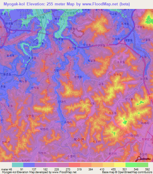 Myogak-kol,South Korea Elevation Map