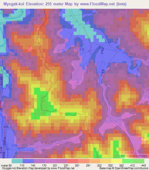 Myogak-kol,South Korea Elevation Map