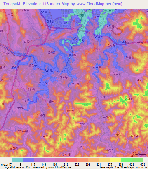 Tongsal-li,South Korea Elevation Map