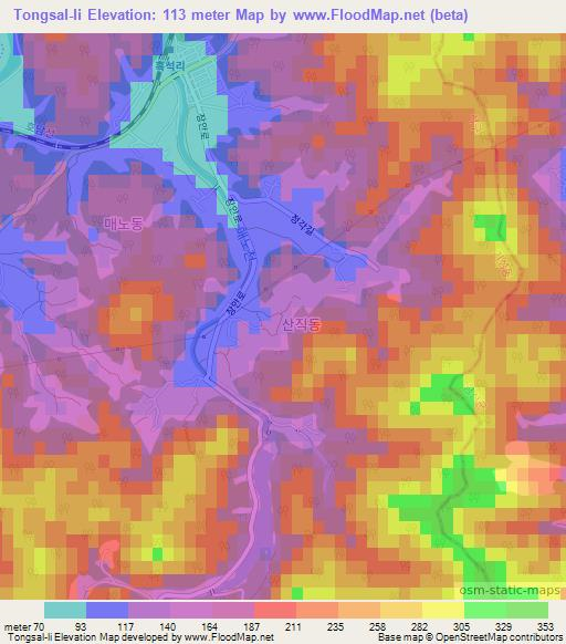 Tongsal-li,South Korea Elevation Map