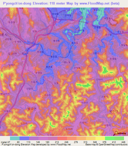 P'yongch'on-dong,South Korea Elevation Map