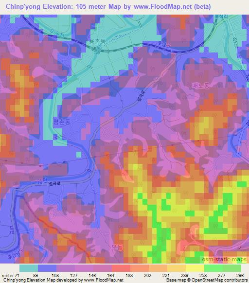 Chinp'yong,South Korea Elevation Map